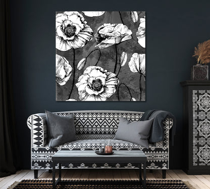 Black and White Poppies Canvas Print ArtLexy   