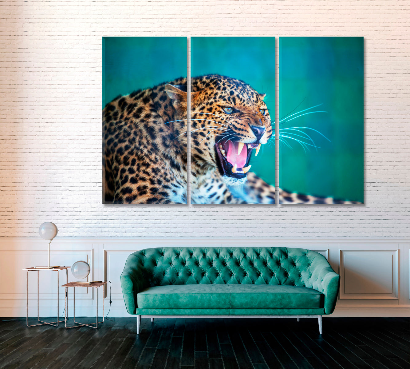 Wild African Leopard Canvas Print ArtLexy 3 Panels 36"x24" inches 