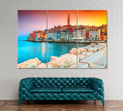 Beautiful Colorful Sunset Rovinj Croatia Canvas Print ArtLexy 3 Panels 36"x24" inches 