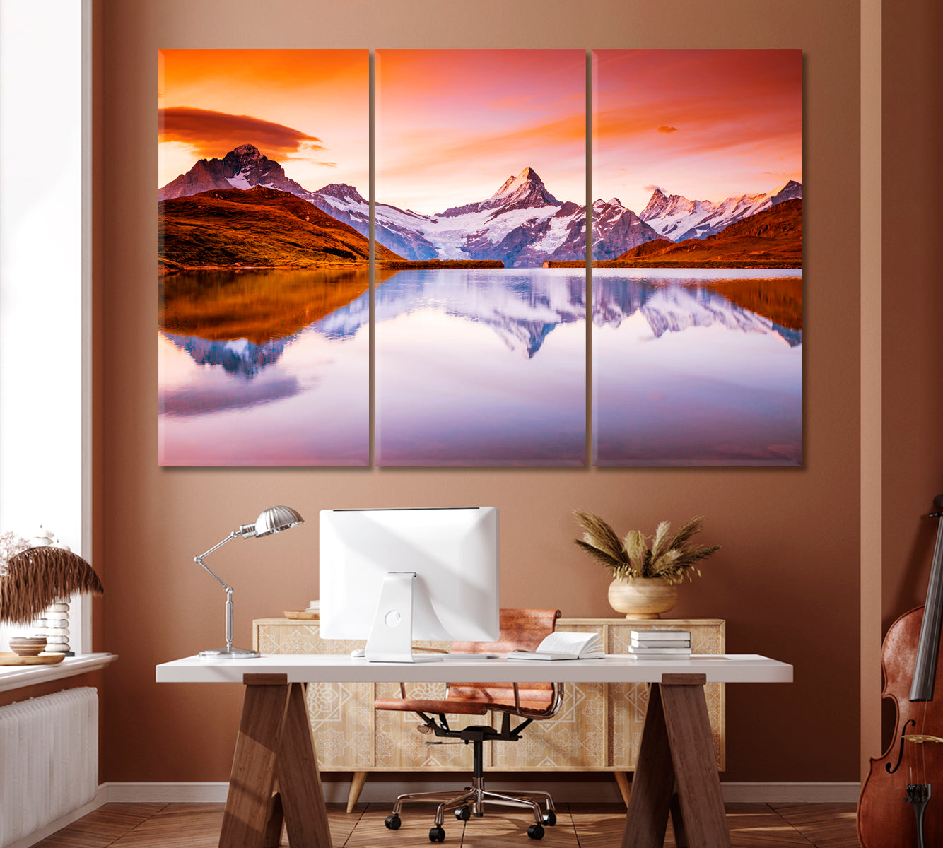 Swiss Alps Mountains Landscape Canvas Print ArtLexy 3 Panels 36"x24" inches 
