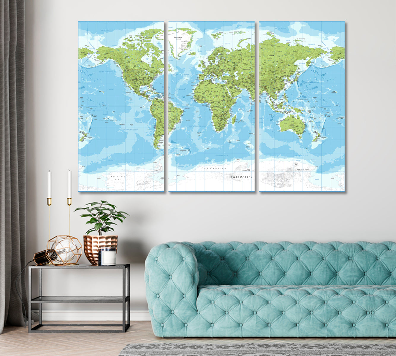 Detailed Topographic World Map Canvas Print ArtLexy   