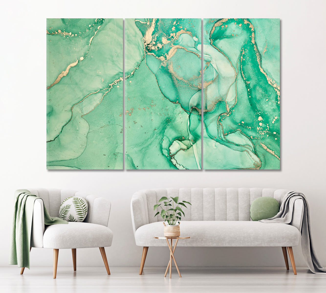 Modern Green Abstract Composition Canvas Print ArtLexy 3 Panels 36"x24" inches 
