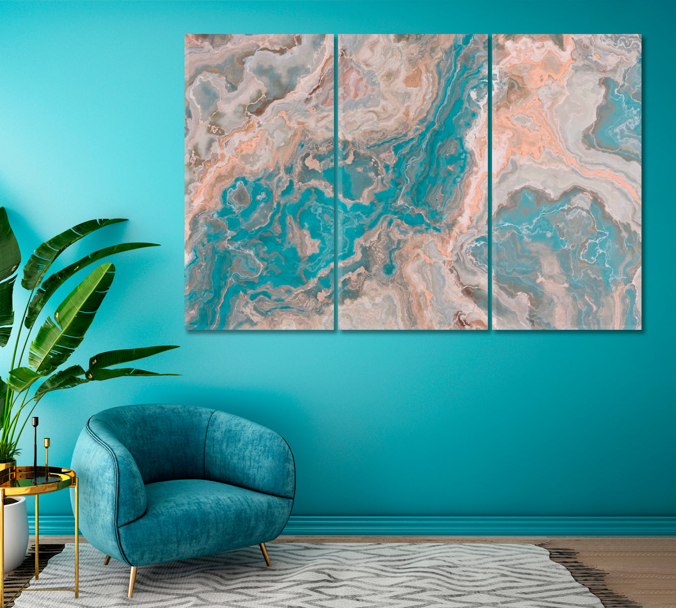 Luxury Curly Marble Canvas Print ArtLexy 3 Panels 36"x24" inches 