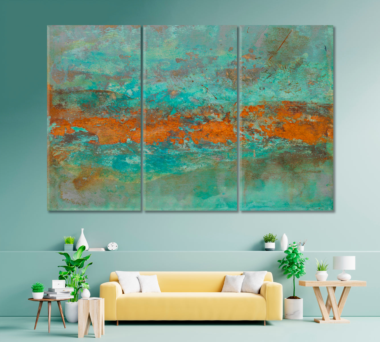 Abstract Painting Oxidized Metal Canvas Print ArtLexy 3 Panels 36"x24" inches 