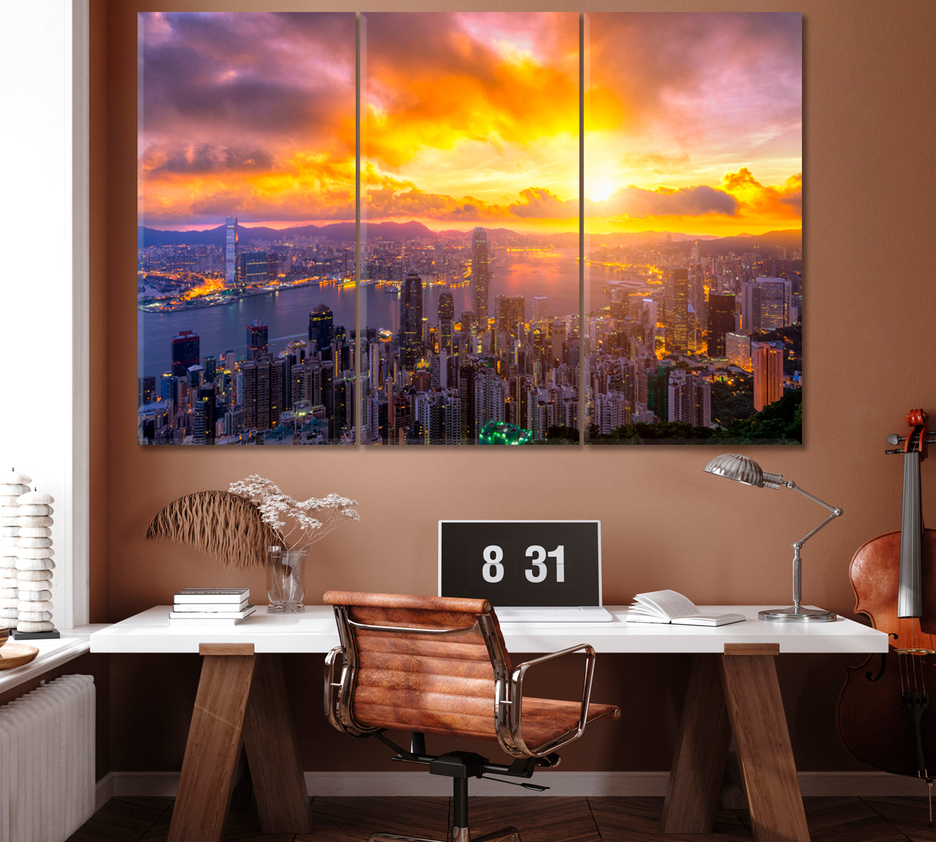 Hong Kong City Skyline at Sunrise Canvas Print ArtLexy 3 Panels 36"x24" inches 