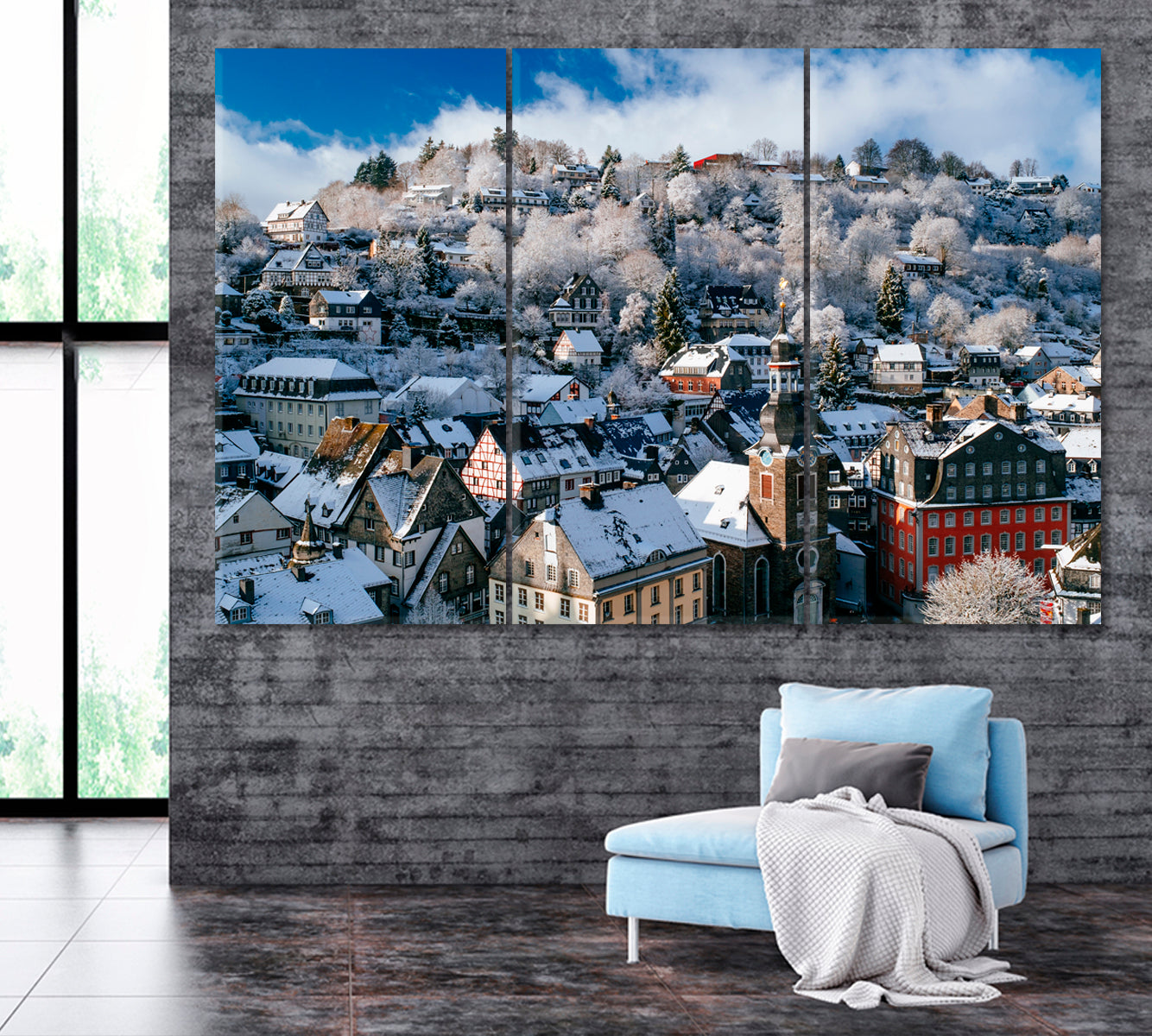 Winter in Monschau Germany Canvas Print ArtLexy 3 Panels 36"x24" inches 