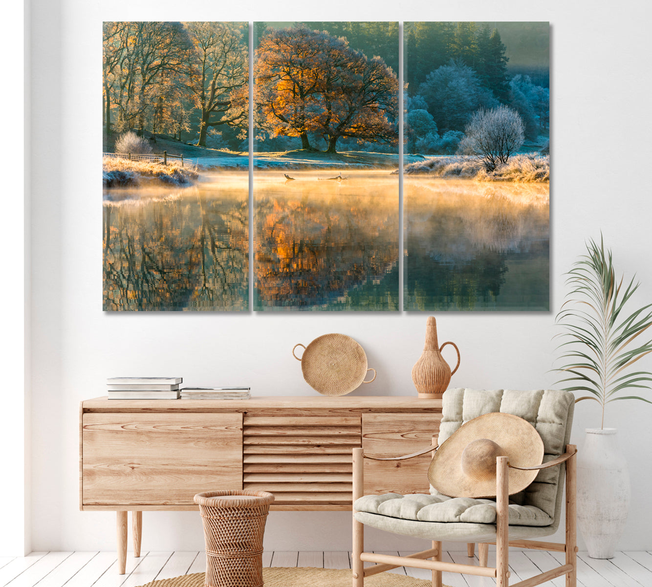 Lake of Elterwater England Canvas Print ArtLexy 3 Panels 36"x24" inches 