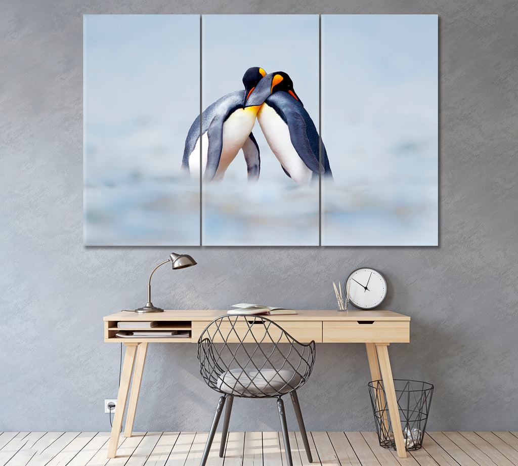 Cuddling King Penguins Canvas Print ArtLexy 3 Panels 36"x24" inches 