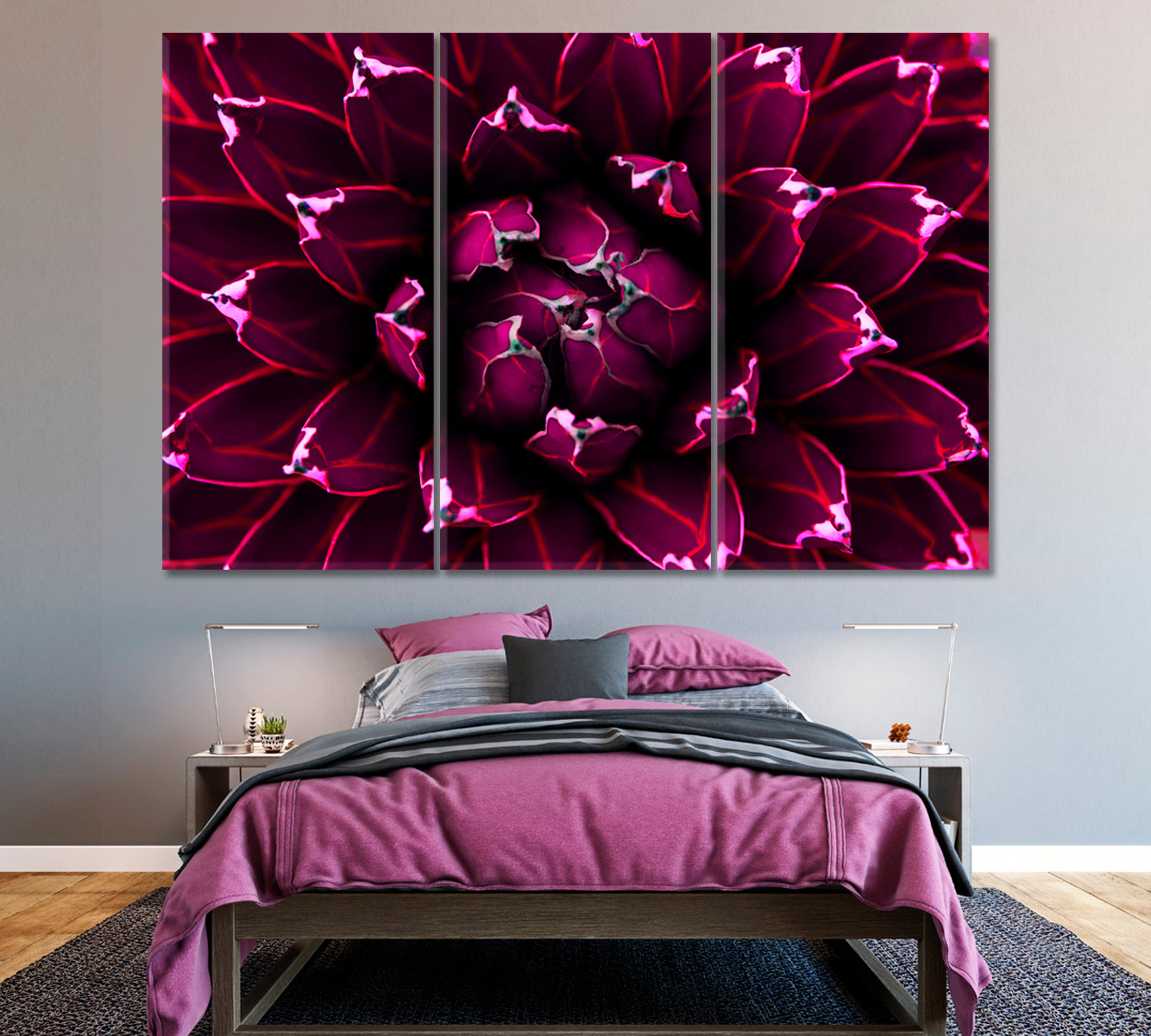 Purple Agave Cactus Canvas Print ArtLexy 3 Panels 36"x24" inches 