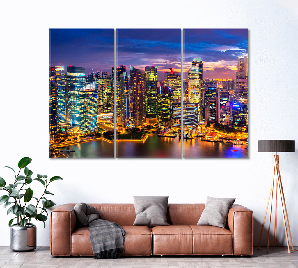 Singapore Business District Canvas Print ArtLexy 3 Panels 36"x24" inches 