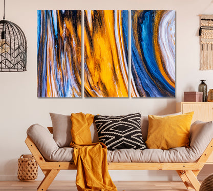 Modern Bright Blue & Yellow Swirls Canvas Print ArtLexy 3 Panels 36"x24" inches 