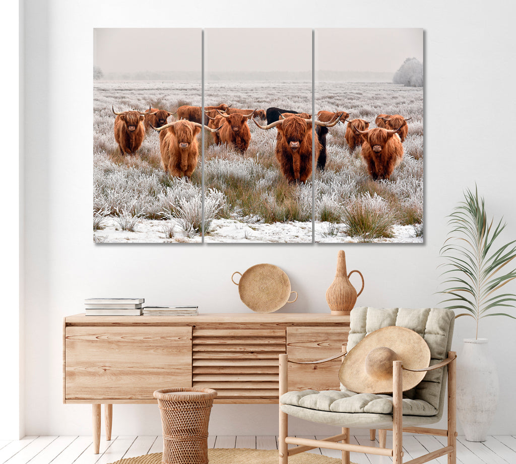 Scottish Highland Cow Canvas Print ArtLexy 3 Panels 36"x24" inches 