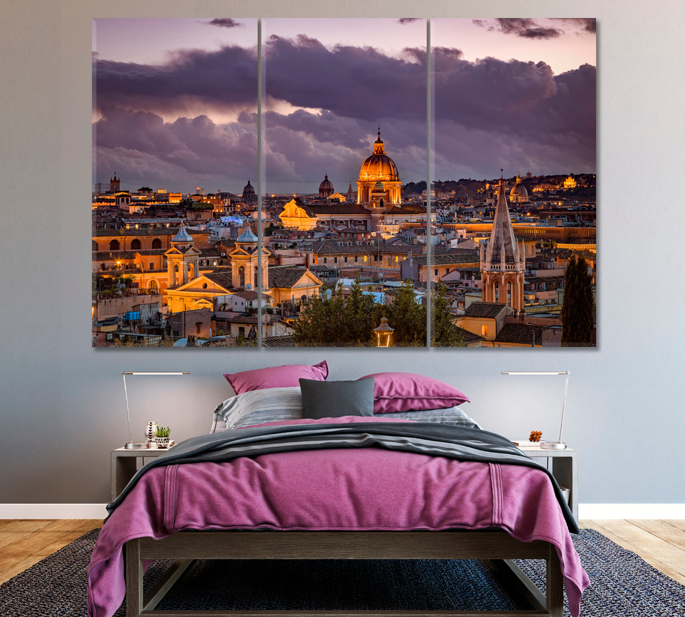 Evening view of Rome Italy Canvas Print ArtLexy 3 Panels 36"x24" inches 