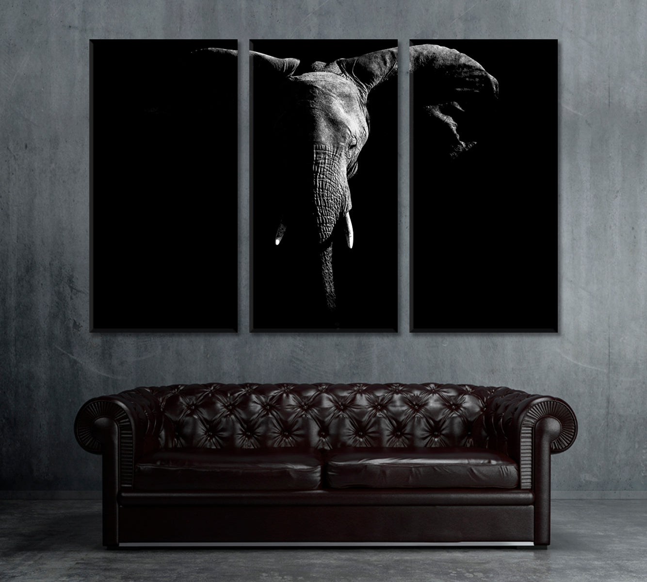 African Elephant Silhouette Canvas Print ArtLexy 3 Panels 36"x24" inches 