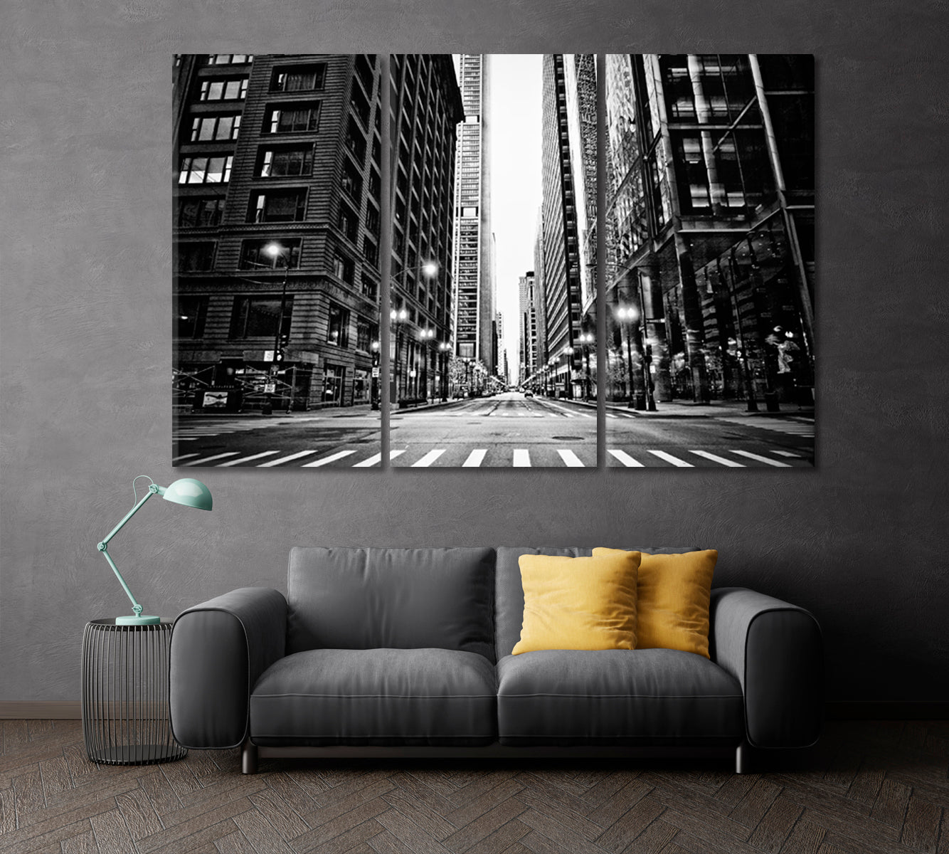 Chicago Street in Black and White Canvas Print ArtLexy 3 Panels 36"x24" inches 