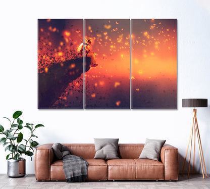 Astronaut Looking at Fireflies Canvas Print ArtLexy 3 Panels 36"x24" inches 
