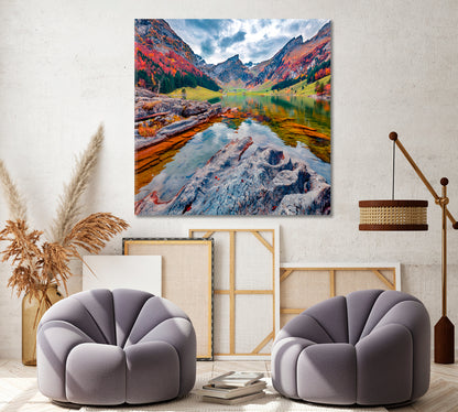 Seealpsee Lake Swiss Alps Canvas Print ArtLexy 1 Panel 12"x12" inches 