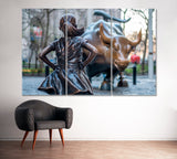 New York Wall Street Charging Bull Canvas Print ArtLexy 3 Panels 36"x24" inches 