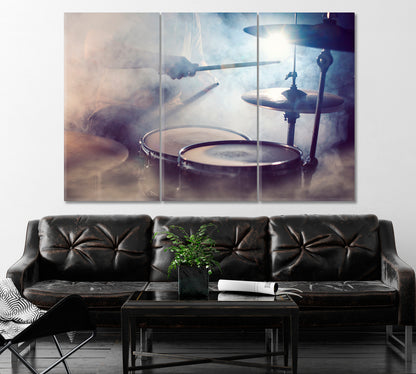 Drum Set in Fog Canvas Print ArtLexy 3 Panels 36"x24" inches 