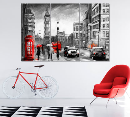 London in Black and White Canvas Print ArtLexy 3 Panels 36"x24" inches 
