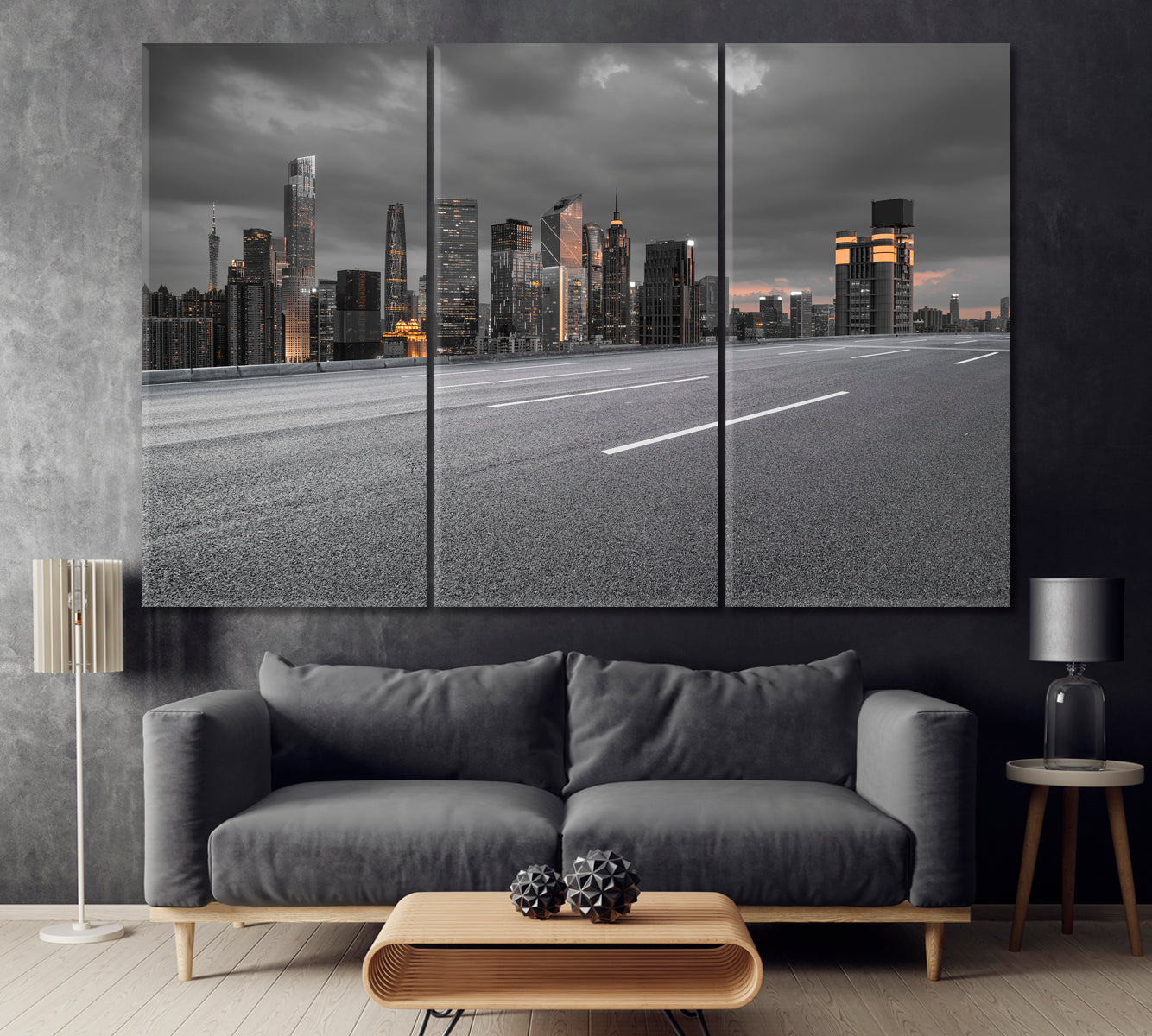 Guangzhou City Road Canvas Print ArtLexy 3 Panels 36"x24" inches 