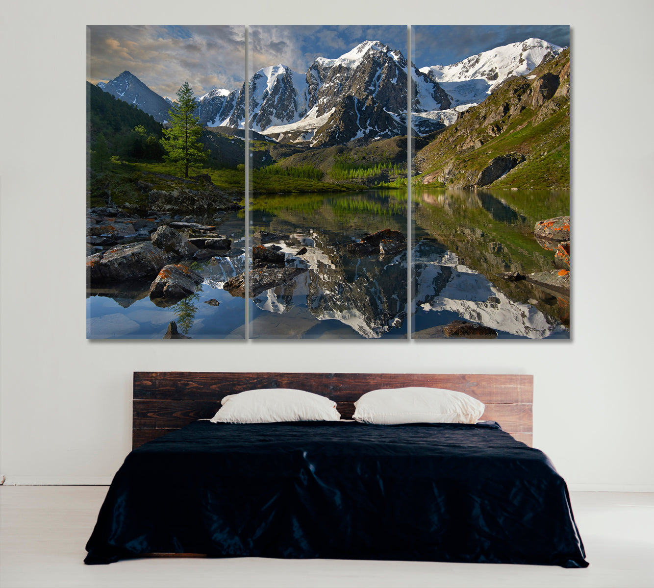 Mountain Lake Siberia Altai Canvas Print ArtLexy 3 Panels 36"x24" inches 