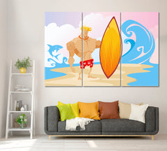 Surfer Canvas Print ArtLexy 3 Panels 36"x24" inches 