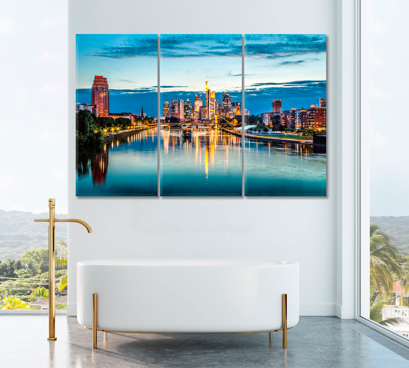 Frankfurt am Main Skyline at Dusk Germany Canvas Print ArtLexy 3 Panels 36"x24" inches 