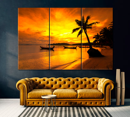 Sunset over Tropical Beach Thailand Canvas Print ArtLexy 3 Panels 36"x24" inches 