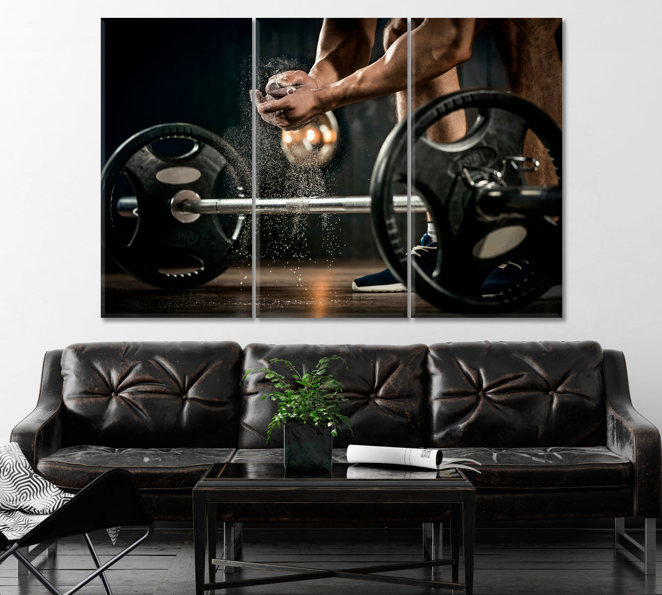 Powerlifter with Barbell Canvas Print ArtLexy 3 Panels 36"x24" inches 
