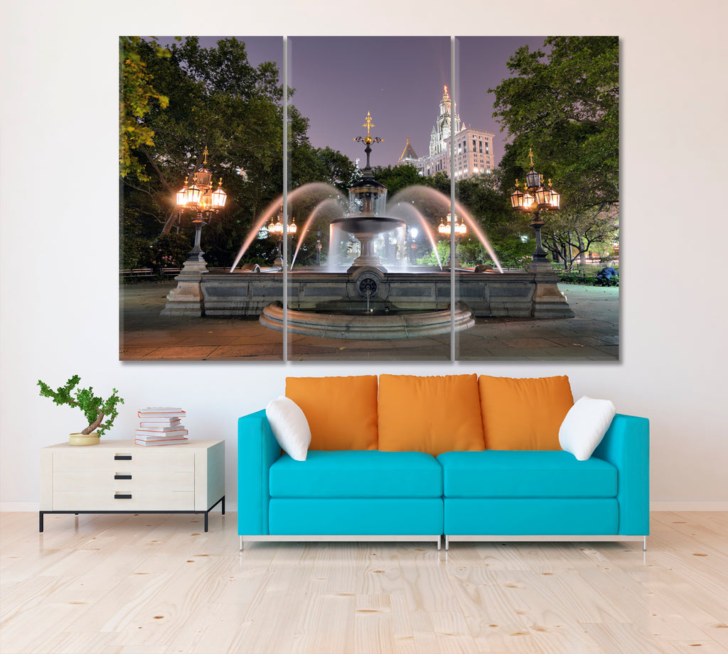 City Hall Park in Lower Manhattan Canvas Print ArtLexy 3 Panels 36"x24" inches 