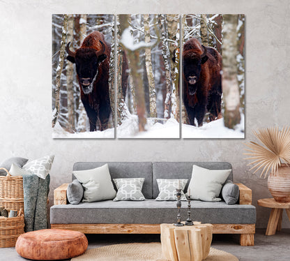 European Bison in Winter Forest Canvas Print ArtLexy   