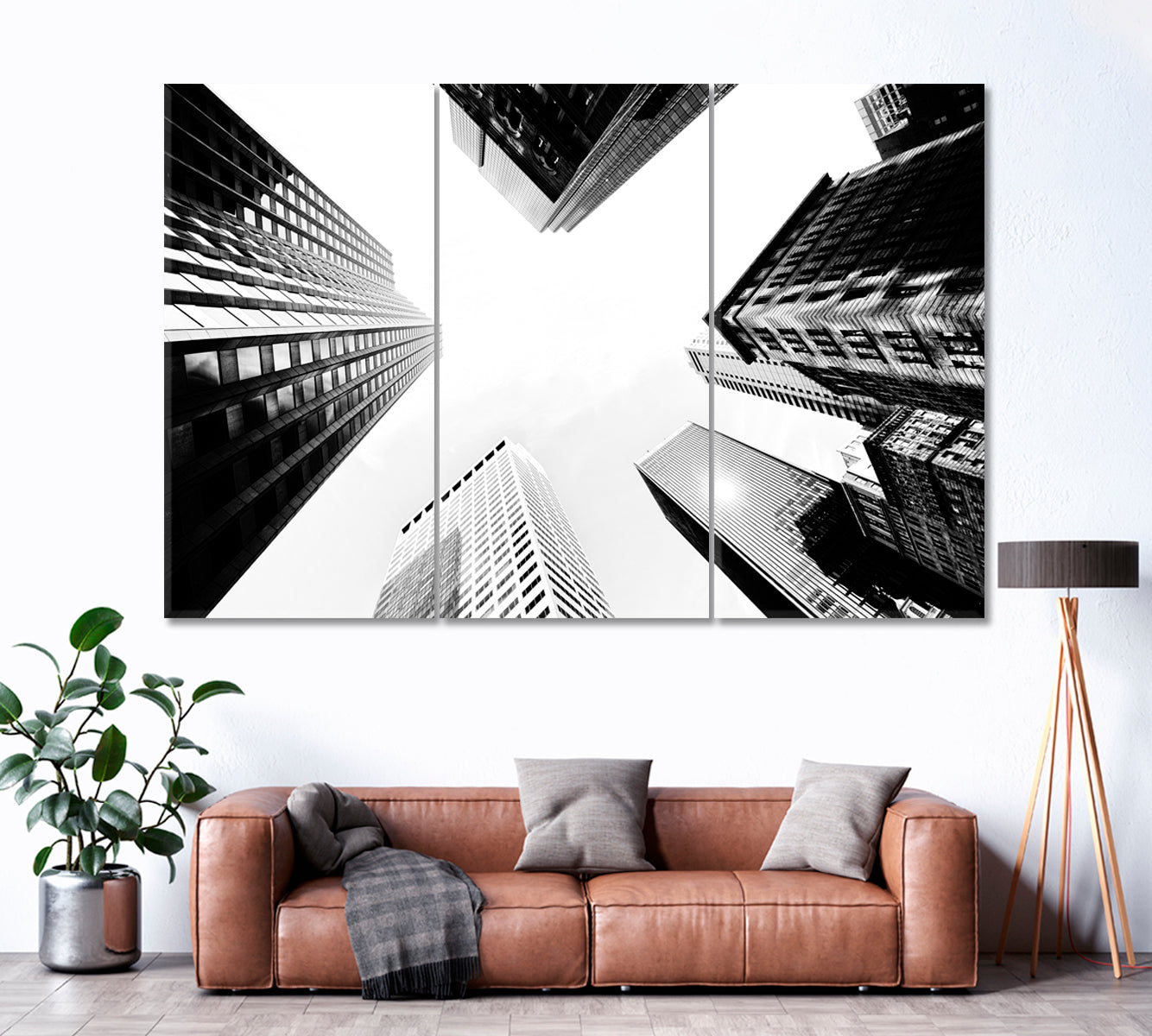 Skyscrapers in Black and White Canvas Print ArtLexy 3 Panels 36"x24" inches 