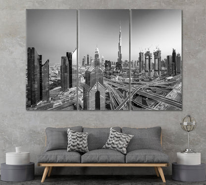 Dubai Skyline and Sheikh Zayed Road Canvas Print ArtLexy 3 Panels 36"x24" inches 