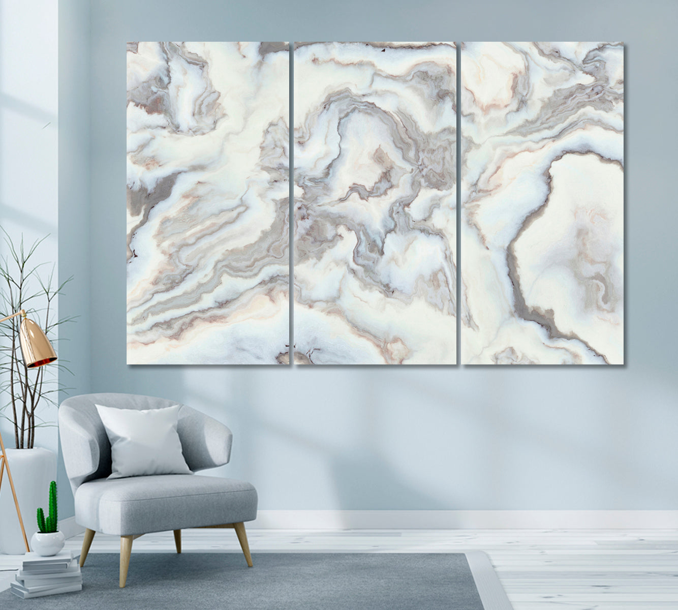 Abstract Marble Pattern with Curly Veins Canvas Print ArtLexy 3 Panels 36"x24" inches 