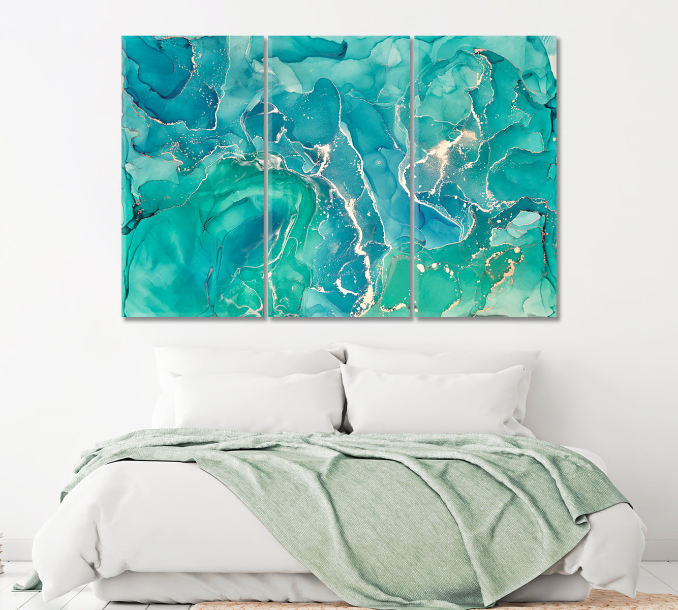 Abstract Green Marble Composition Canvas Print ArtLexy 3 Panels 36"x24" inches 