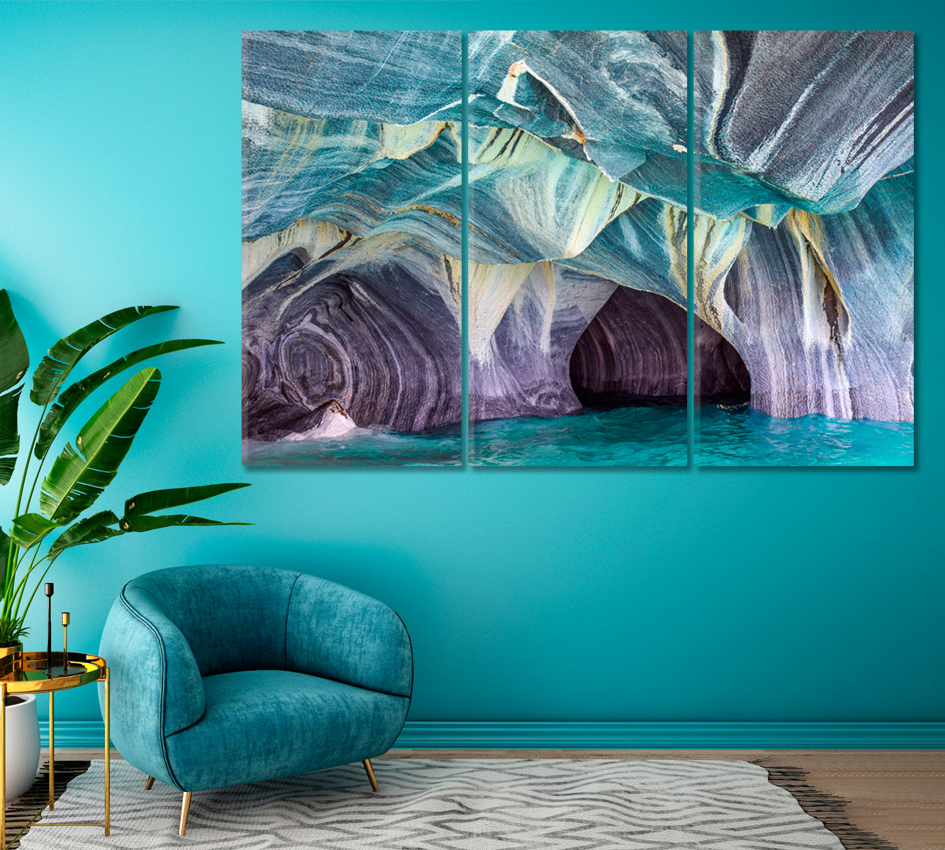 Marble Caves in Chile Patagonia Canvas Print ArtLexy 3 Panels 36"x24" inches 