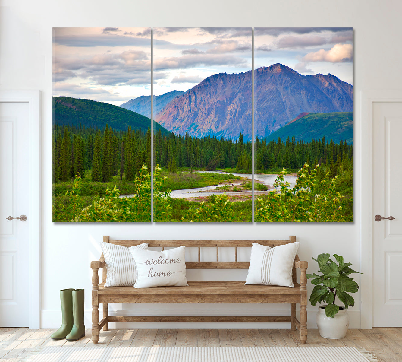 Denali National Park Nature Landscape Alaska Canvas Print ArtLexy 3 Panels 36"x24" inches 