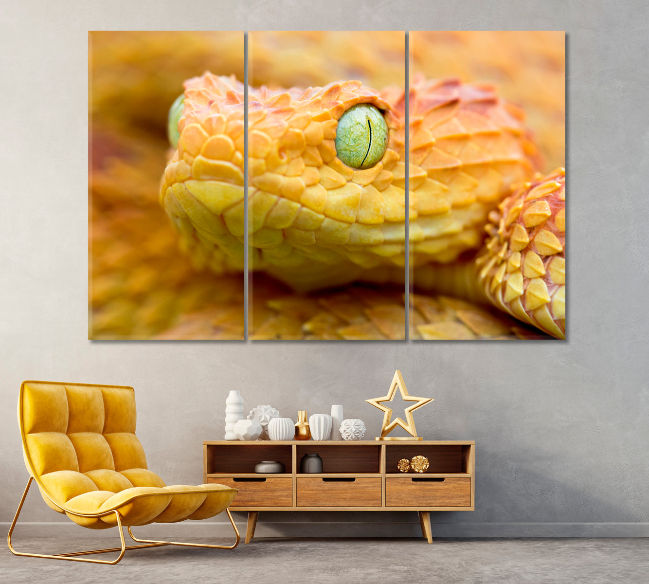 Venomous Bush Viper Snake Canvas Print ArtLexy 3 Panels 36"x24" inches 