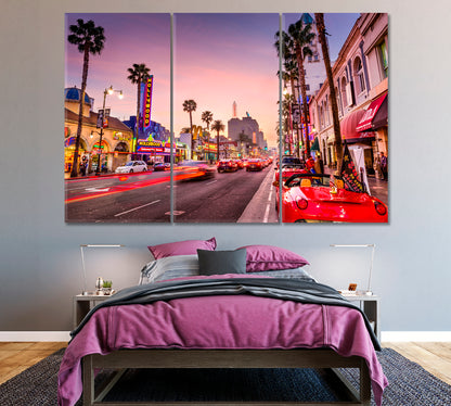 Traffic on Hollywood Boulevard Los Angeles Canvas Print ArtLexy 3 Panels 36"x24" inches 