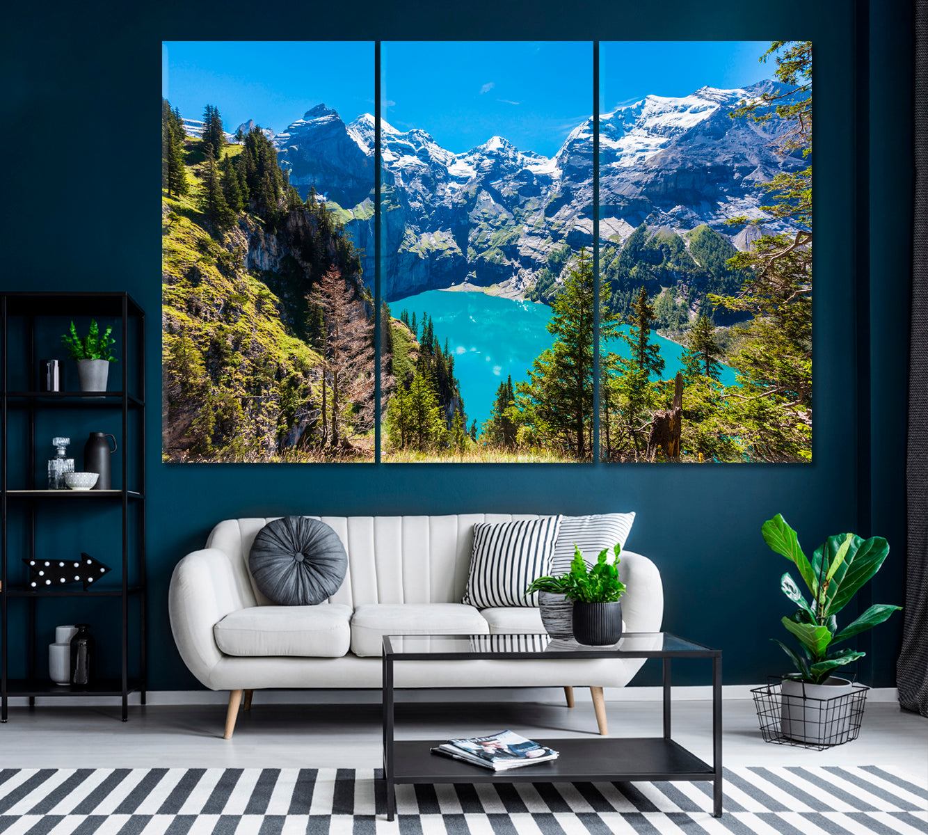 Oeschinen Lake Switzerland Canvas Print ArtLexy 3 Panels 36"x24" inches 