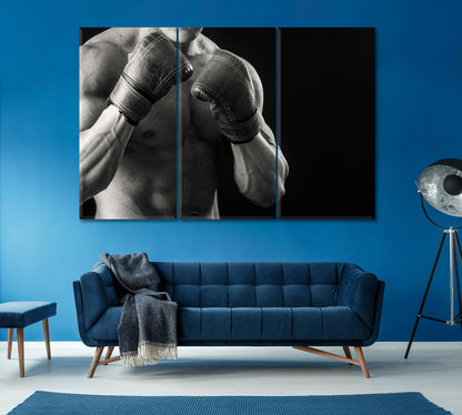 Boxer in Boxing Gloves Canvas Print ArtLexy 3 Panels 36"x24" inches 