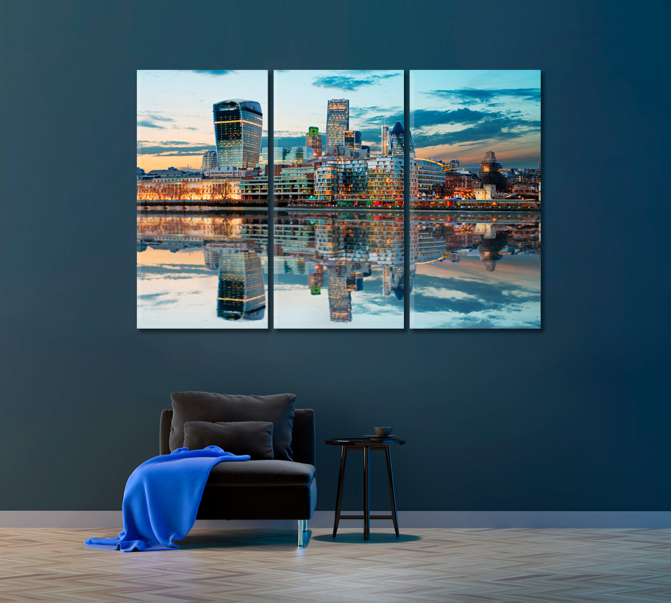 London City Skyline Canvas Print ArtLexy 3 Panels 36"x24" inches 
