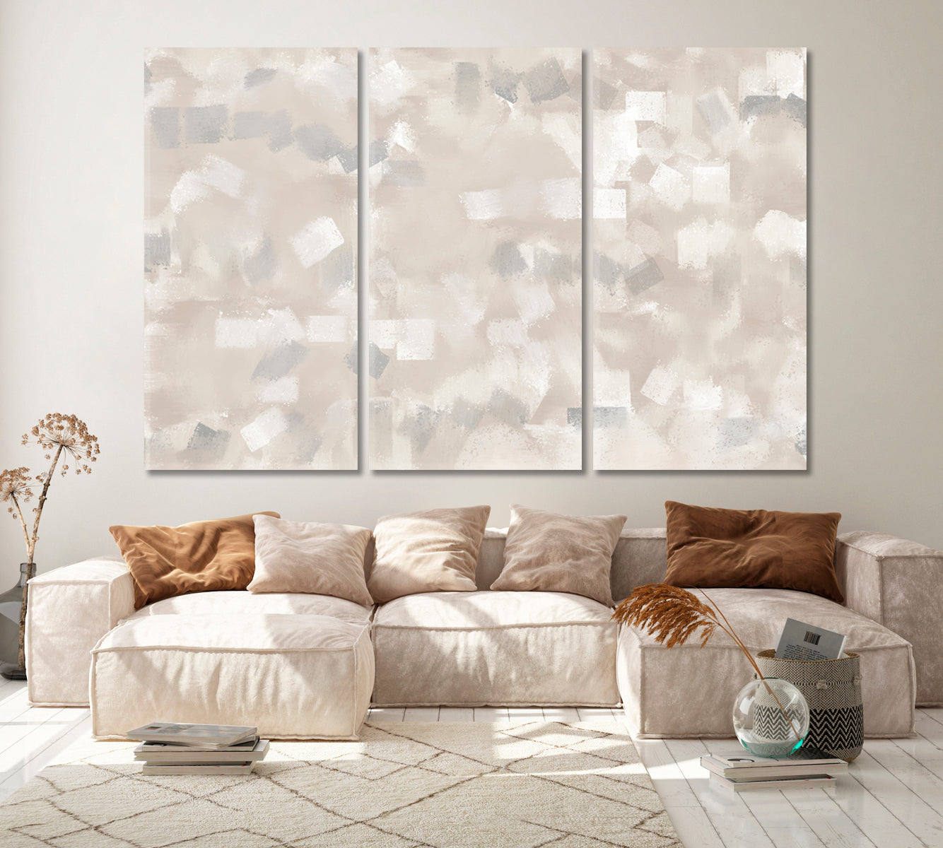 Trendy Beige Abstract Design Canvas Print ArtLexy 3 Panels 36"x24" inches 