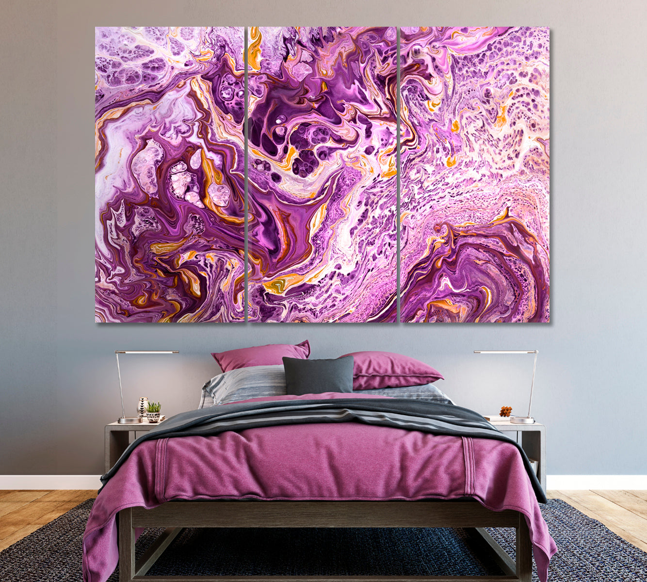 Abstract Purple Liquid Pattern Canvas Print ArtLexy 3 Panels 36"x24" inches 
