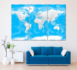 World Map Canvas Print ArtLexy 3 Panels 36"x24" inches 