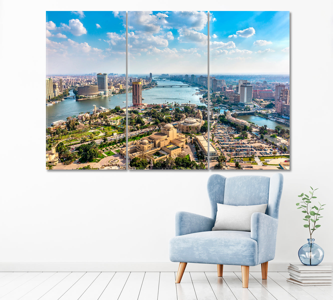 Cairo on Nile River Egypt Canvas Print ArtLexy 3 Panels 36"x24" inches 