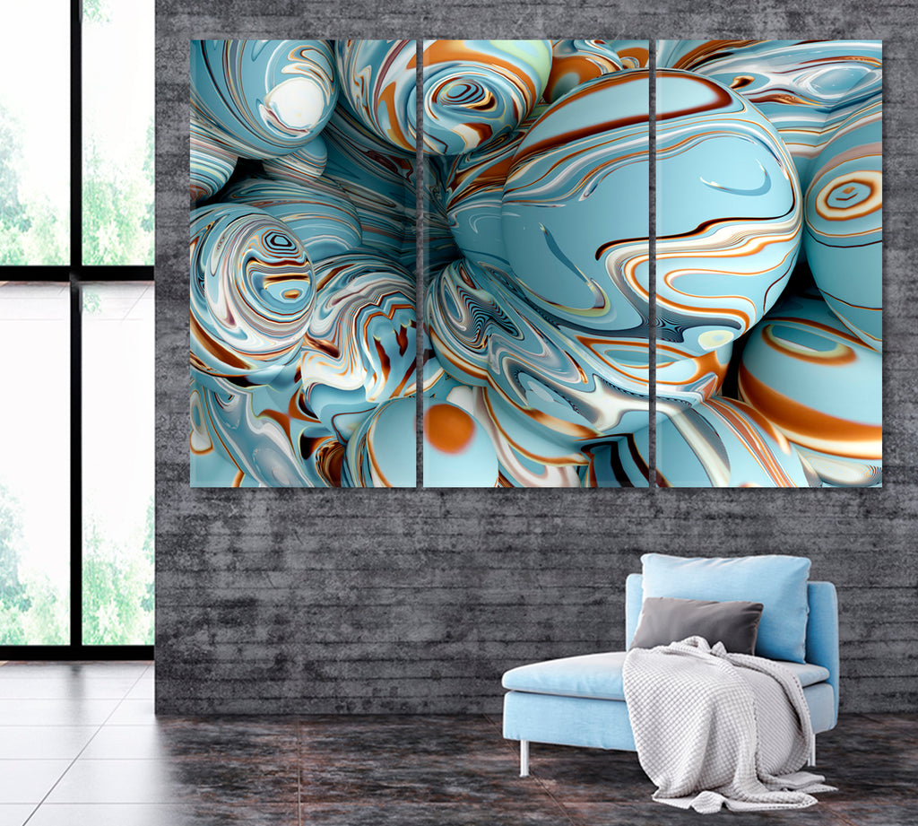 Abstract Blue Balls Canvas Print ArtLexy 3 Panels 36"x24" inches 