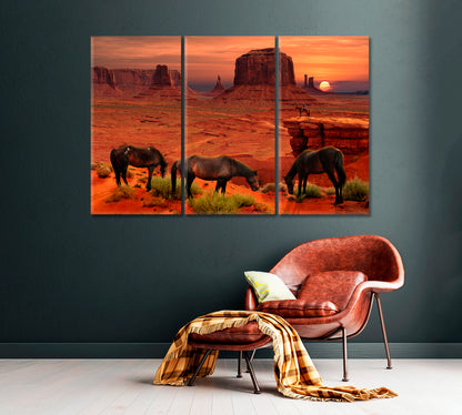 Horses at Monument Valley Tribal Park Arizona USA Canvas Print ArtLexy   