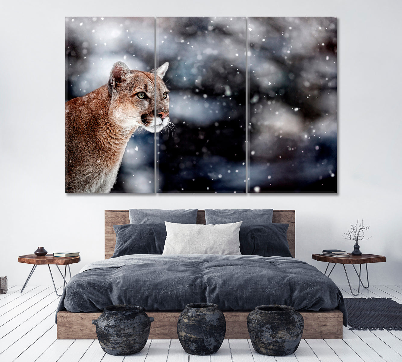 Cougar Mountain Lion Canvas Print ArtLexy 3 Panels 36"x24" inches 